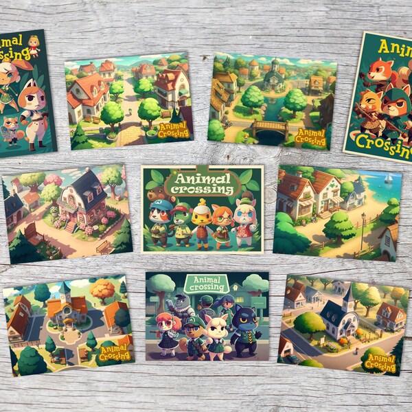 Cartes postales A6 Set (10 Cartes) ANIMAL CROSSING I digital painting I Cartes Animal Crossing à offrir, collectionner ou décorer