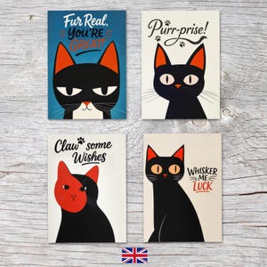 Conjunto de cartões engraçados para gatos | Cartões postais e cartões dobrados | Com trocadilhos como “fur-pressed” e “purrprise” | Presente