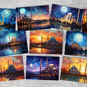Conjunto de cartões do Ramadã (10 cartões) | Conjunto Islã Corão Profeta Maomé | Presente | Cartão postal ou dobrado