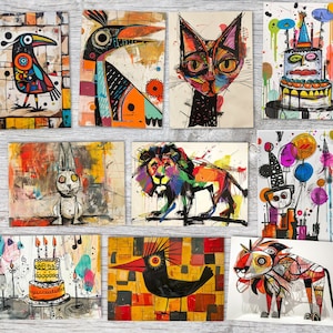 Abstracte dieren en wenskaarten Kandinsky Stijl Kaartenset (10 kaarten) | Constructivisme Abstract | Cadeau | Ansichtkaart of Gevouwen Kaart