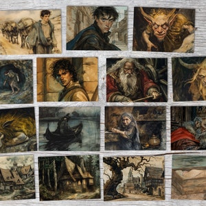 O Diabo com os Três Cabelos de Ouro Conjunto de Cartas A6 (15 Cartas) Desenho Ilustrado de Conto de Fadas I dos Irmãos Grimm na versão