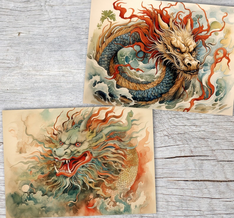 Année du Dragon 2024 Cartes postales A6 Set 10 Cards année du dragon signes astrologiques chinois culture asiatique I cartes artistiques image 5