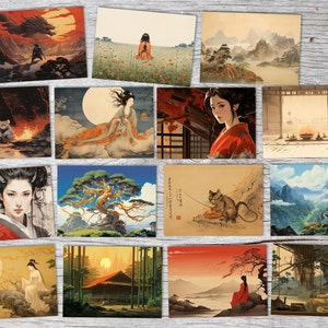 Die Legende der Mondprinzessin Karten Set A6 (15 Cards) japanisches Illustriertes Märchen I Taketori Monogatari I als kunstvolles Set