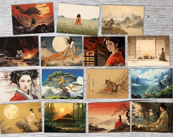 The Legend of the Moon Princess Card Set A6 (15 Cards) Japanese illustrated fairy tale I Taketori Monogatari I as an artistic set