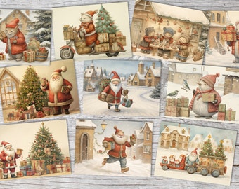 Christmas Kids and Santa Cards Set (10 Cards) | Fairy Tale Christmas | Gift | Children's Book Drawings Santa Clause Christmas