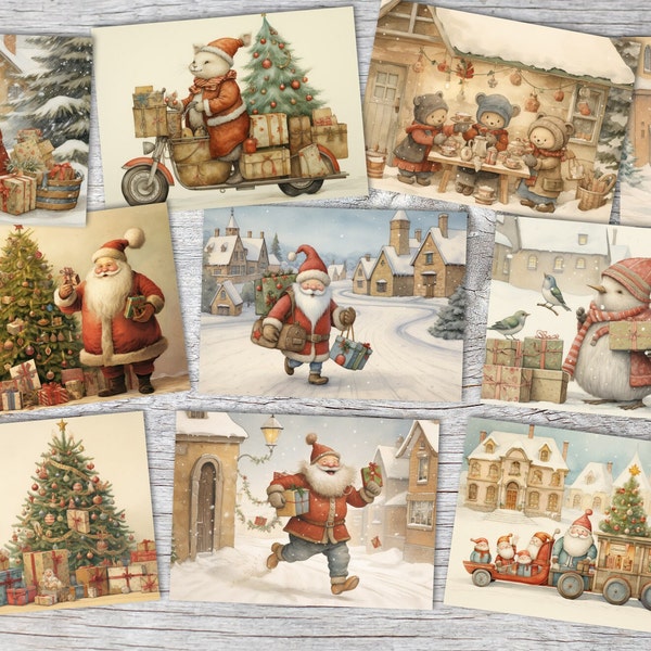 Christmas Kids and Santa Cards Set (10 Cards) | Fairy Tale Christmas | Gift | Children's Book Drawings Santa Clause Christmas