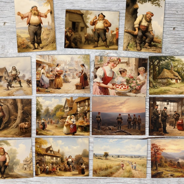 Der Riese aus dem Zauberwald Karten Set A6 (15 Cards) Illustriertes Märchen I von Karin Biela als kunstvolles Set I im historischen Stil