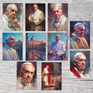 Postales A6 Set (10 Tarjetas) Papa Francisco I Pintura digital I Tarjetas conmemorativas I Tarjetas conmemorativas religiosas del Papa Franc