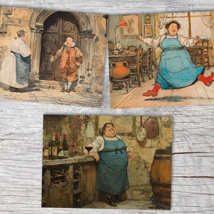 The Clever Gretel Card Set A6 15 Tarjetas Cuento de hadas ilustrado I de los Hermanos Grimm en el original I tarjetas humorísticas vintage imagen 8