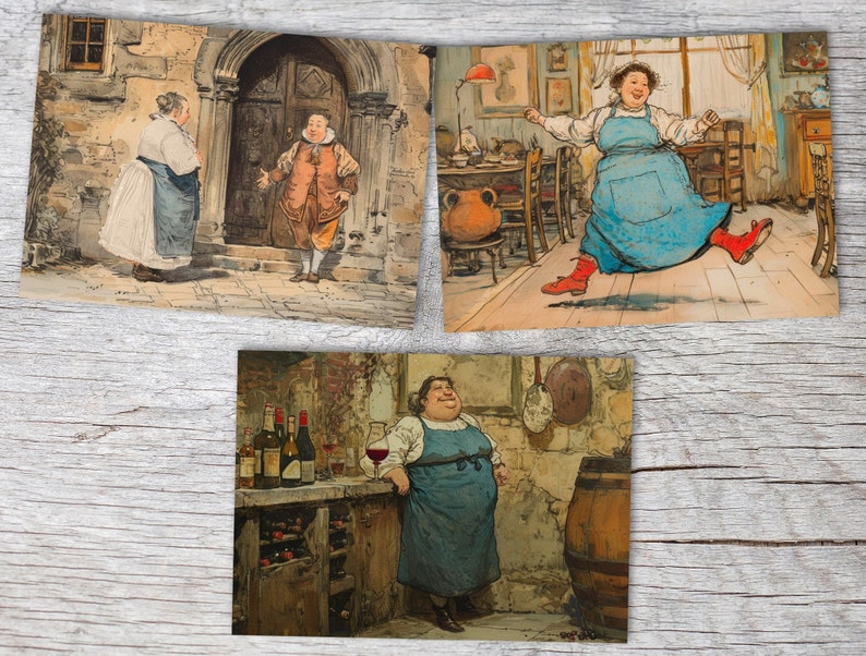 The Clever Gretel Card Set A6 15 Tarjetas Cuento de hadas ilustrado I de los Hermanos Grimm en el original I tarjetas humorísticas vintage imagen 8