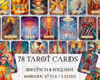 Modern Tarot Deck, 78 Cards – Artistic Tarot Set (German/English) – Colorful Tarot Cards – Spiritual & Unique