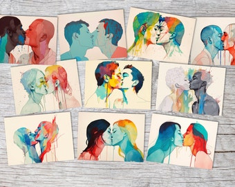 LOVE is LOVE Ansichtkaarten A6 Set (10 Kaarten) A Kiss for Love Gay Queer Hetero Trans LGBTQ+ Edition I Artful Pride Cards I Kiss of Love