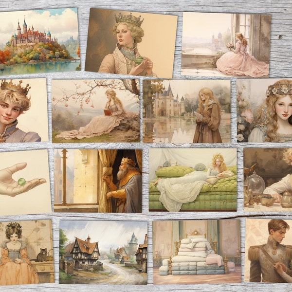 Die Prinzessin auf der Erbse Set A6 (15 Cards) kunstvoll Illustrierte Märchen  I von H.C. Andersen im Original als kunstvolles Set