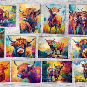 Conjunto de cartões postais de vacas das Terras Altas A6 (12 cartões) I Cartões de felicitações e cartões de aniversário