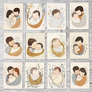 Cartes postales de félicitations A6 (12 cartes) I Félicitations nouveau-né I Bébé, maman, papa, né, anniversaire, famille