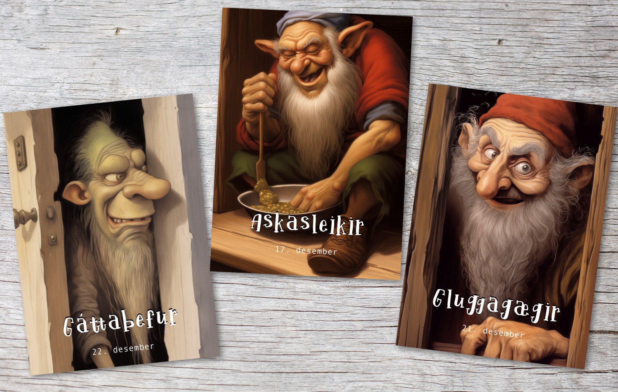 Icelandic Yule Lads Card Set A6 (15 Cards) Icelandic Santa Clauses