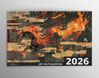 2026年壁掛けカレンダー - 火午年 - 中国の干支 - 午年 - Etsy 日本