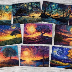 Ciel nocturne de Dieu Set de cartes impressionnistes (10 cartes) | Religion Islam Chrétiens | Cadeau | Carte postale ou carte pliable