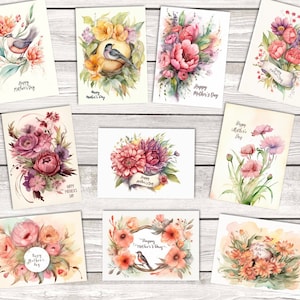 Watercolor Mother's Day Cards Greeting Cards Set (10 Cards) | Artistic cards - in a set or individually | Flower Cards in Watercolor