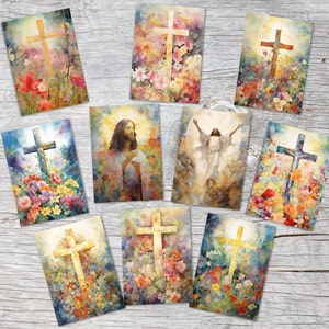 Kit de cartes de deuil chrétiennes à l'aquarelle (10 cartes A6) I Cartes pliables ou cartes postales I Cartes de deuil, cartes de condoléanc