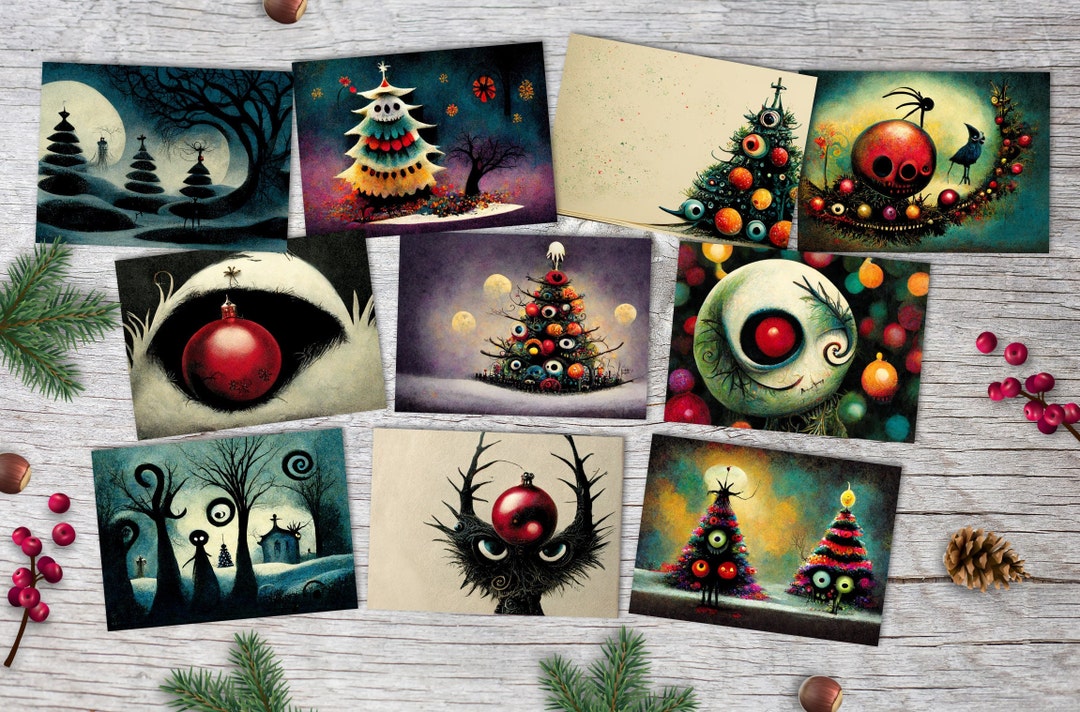 Scary Christmas Greeting Cards Set 10 Cards Ornate Spooky Christmas