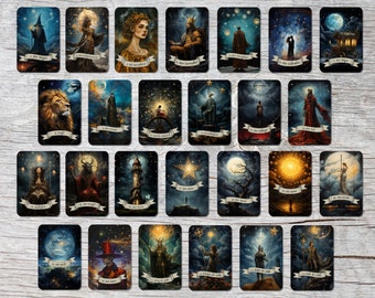 Star tarot cards in a set (78 cards) | tarot deck with 78 tarot cards in three sizes | available in German and English