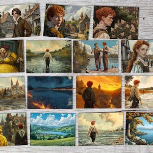 Le lac enchanté Set A6 (15 Cards) Conte irlandais illustré I Frères Grimm Traduction de T. C. Croker en set artistique