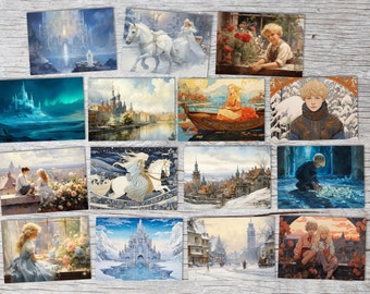 The Snow Queen (15 Cards) Illustrated winter fairy tale I by H.C. Andersen in the original as an artistic set I The Ice Queen original