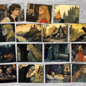 El acertijo Juego de cartas A6 (15 cartas) Dibujo ilustrado de cuento de hadas I de los hermanos Grimm en versión original