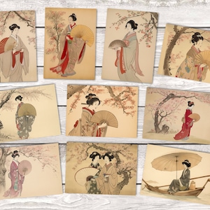 Cartes postales A6 Lot (10 cartes) Cartes de vœux japonaises élégantes I Ink, Art japonais, Asiatique, Art, Femmes japonaises