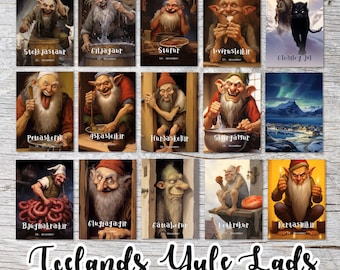 Icelandic Yule Lads Card Set A6 (15 Cards) Icelandic Santa Clauses I Christmas Boys I Christmas Trolls I Humorous Folklore Cards