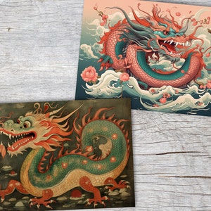 Année du Dragon 2024 Cartes postales A6 Set 10 Cards année du dragon signes astrologiques chinois culture asiatique I cartes artistiques image 3