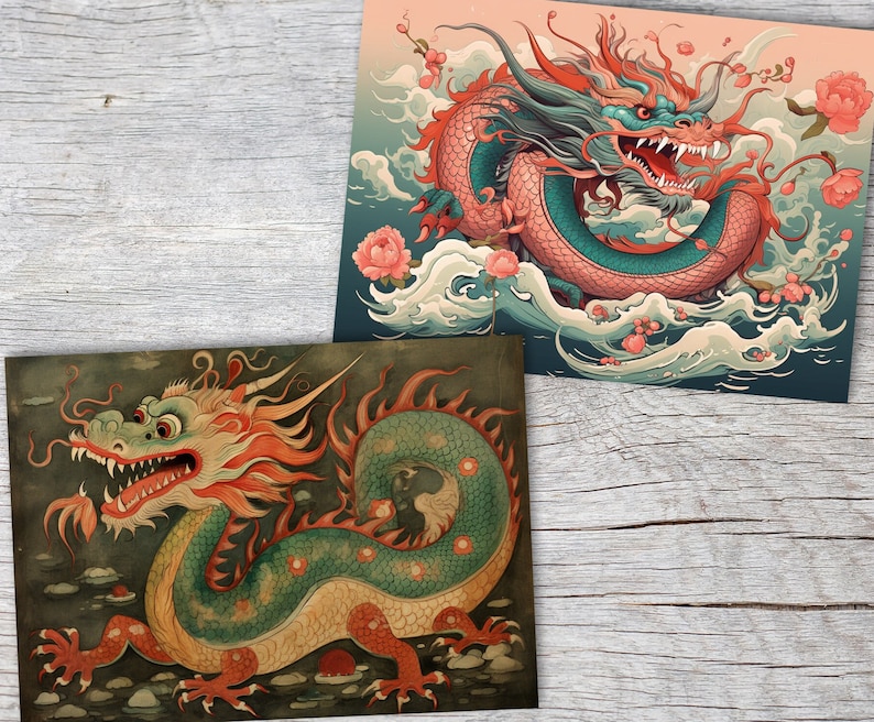 Année du Dragon 2024 Cartes postales A6 Set 10 Cards année du dragon signes astrologiques chinois culture asiatique I cartes artistiques image 3