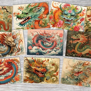 Ano do Dragão 2024 Conjunto de cartões postais A6 (10 cartões) Ano do Dragão Zodíaco Chinês Cultura Asiática I Cartões Artísticos do Dragão