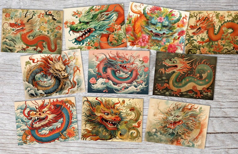 Année du Dragon 2024 Cartes postales A6 Set 10 Cards année du dragon signes astrologiques chinois culture asiatique I cartes artistiques image 1