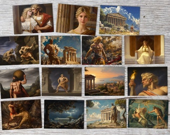 Mythologie grecque antique - Héraclès / Hercule comme set de cartes VOL 1 (15 cartes) | Cartes des dieux | Cadeau | Carte postale pliable