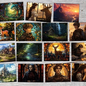 Brothers and Sisters Card Set A6 (15 Cards) Illustrated Fairy Tale Stained Glass I Brothers Grimm in the original as an artistic set