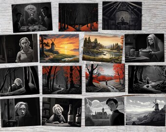 El novio ladrón Set A6 (15 tarjetas) Halloween Horror Cuento de hadas Cine negro Look Tarjetas de terror espeluznantes para el cuento de hadas como un conjunto artístico