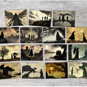 Set Los Tres Hermanos A6 (15 Cartas) cuentos de hadas artísticamente ilustrados del universo Harry Potter I Reliquias de la Muerte