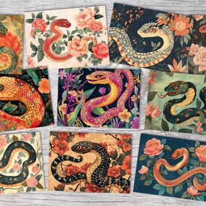 Ano da Serpente 2025 Conjunto de cartões postais A6 (10 cartões) Ano da Serpente Zodíaco Chinês Cultura Asiática I Cartões da Serpente