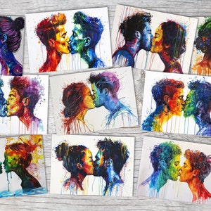 LOVE is LOVE - V2 Postkarten A6 Set (10 Cards) A Kiss for Love Gay Queer Hetero Trans LGBTQ+ Edition I Kunstvolle Pride I Kuss der Liebe