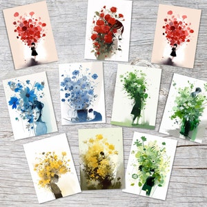 Cartes d'anniversaire florales astucieuses - ensemble de cartes de vœux (10 cartes) | aspect aquarelle | Carte postale ou carte dépliante