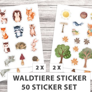 Sticker forest animals - sticker fox hedgehog deer raccoon rabbit bird set 50 stickers - cute stickers - stickers for children - 4 sheets