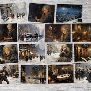 La petite fille aux allumettes (15 Cards) Conte de Noël illustré I de H.C. Andersen en version originale dans un set artistique