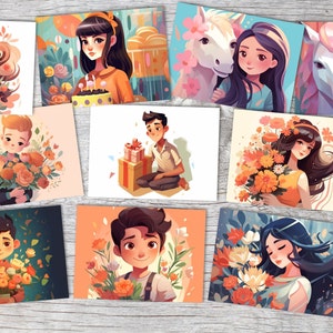 Cartes d'anniversaire / Cartes de voeux pour enfants en set (10 cartes) | Cartes pour garçons et filles | Cartes artistiques pour enfants