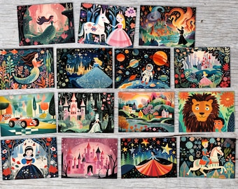 Kinder Geburtstags und Einladungskarten Set (15 Karten) | Märchenhafte Motive | Geschenk | für Jungen und Mädchen