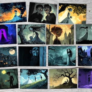 Conjunto de postais A Noiva Cadáver A6 (15 postais) Conto de fadas ilustrado I Conto de fadas conjunto artístico I Halloween Noiva Cadáver