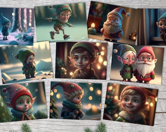 Christmas Elves Card Set - Children's Gift Cards Set (10 Cards) | Christmas Cards in Fantasy Style | gift | Folding card postcards