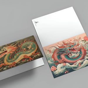 Year of the Dragon 2024 Postcards A6 Set 10 Cards Dragon Year Chinese Zodiac Asian Culture I Artful Dragon Cards Folded/Klappkarte