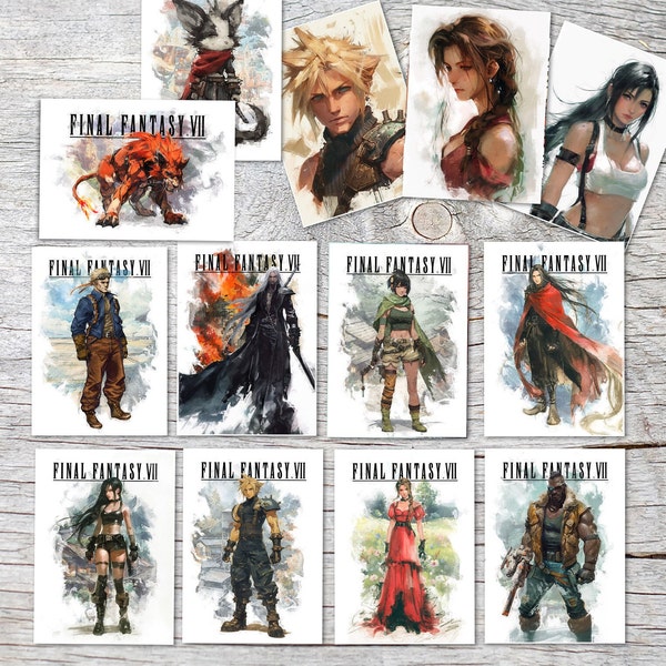 Juego de postales (13 cartas) Final Fantasy VII Rebirth Remake Cartas de acuarela I Pintura digital I FF7 I Cartas de personajes